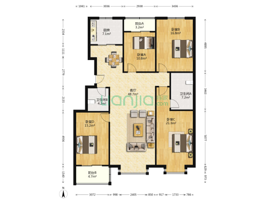 伟东新都二区南区 4室1厅2卫 175平方