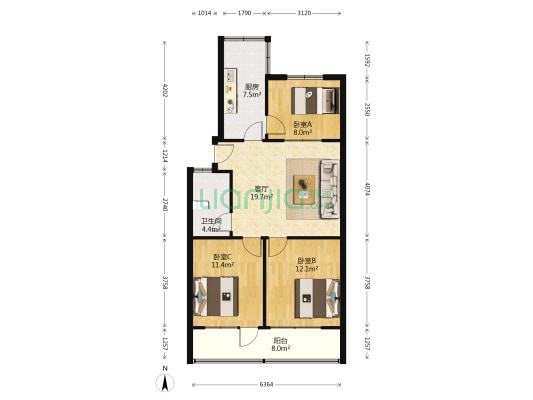 交运六宿舍 3室1厅1卫 84平方