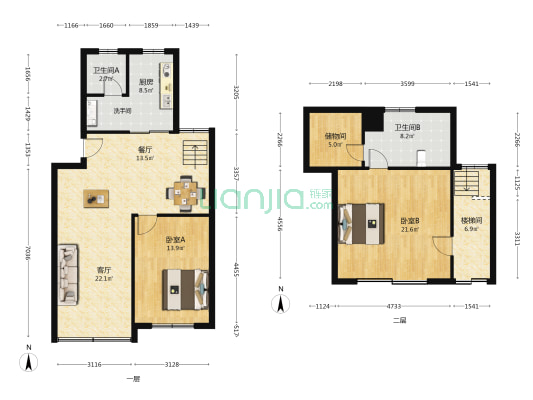 笠园凯旋坊 2室2厅2卫 125平方