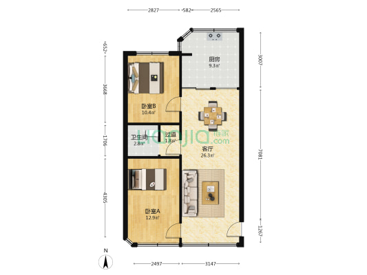 海虹花园 2室1厅1卫 70平方