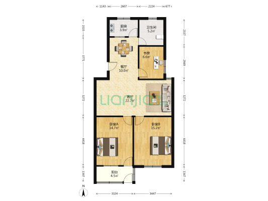 新风路3号 3室2厅1卫 98平方