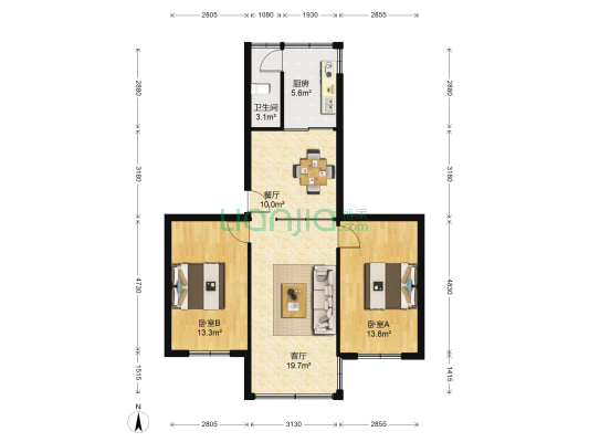 珍珠巷1号 2室2厅1卫 77平方