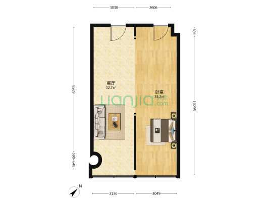 龙湖时代金融中心 1室1厅0卫 54平方