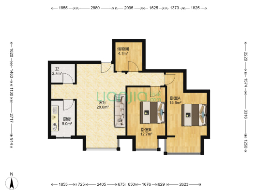 蓝爵公馆 2室1厅1卫 83平方