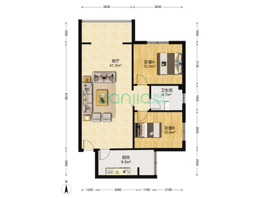 九千朝阳 2室1厅1卫 92平方