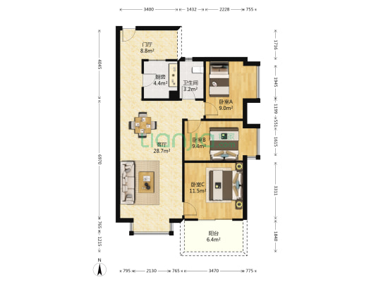瞰海一品水轩 3室1厅1卫 89平方