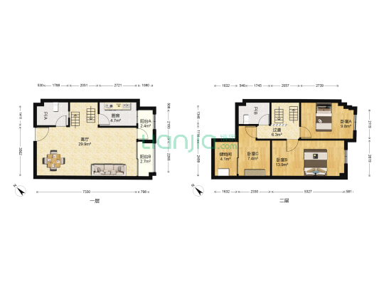 九全嘉国际广场 3室1厅2卫 61平方