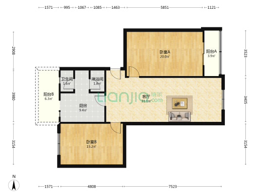 大南街69号 2室1厅2卫 102平方