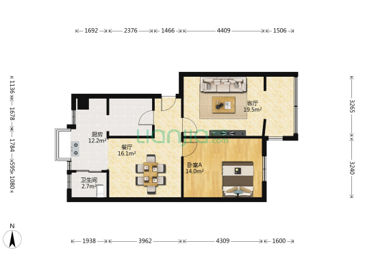 襄州区工商局家属院 1室2厅1卫 75平方