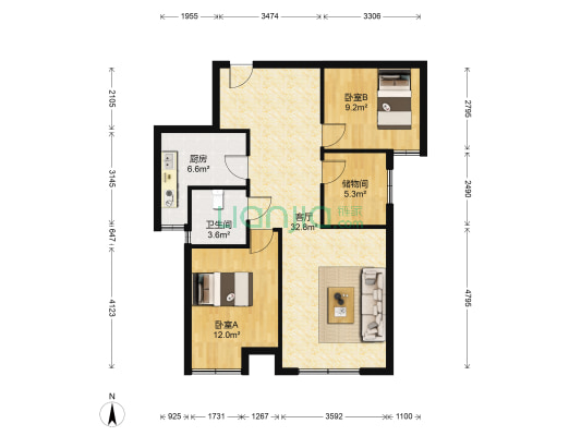 冠华历山吉第 2室1厅1卫 94平方