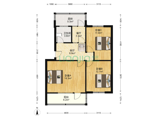 铁路党校 3室2厅1卫 86平方