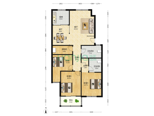 银丰大厦 3室2厅2卫 132平方