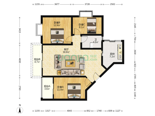 四川省建六公司家属区 3室1厅1卫 99平方