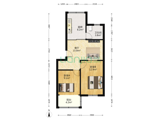 桥华楼 2室1厅1卫 61平方