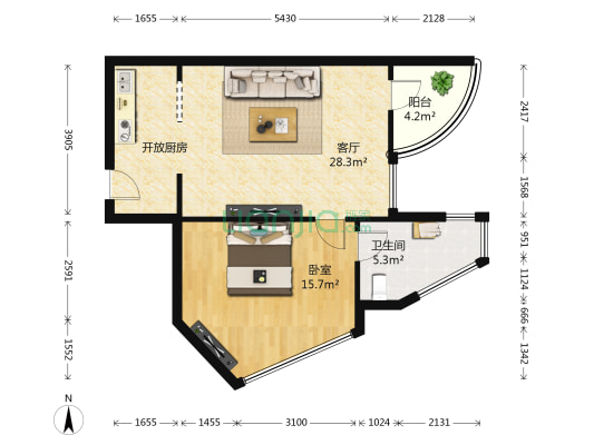博泰江滨 1室1厅1卫 72平方