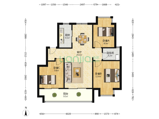 煌盛熙岸大境 3室1厅1卫 93平方