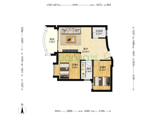 富景花园 2室1厅1卫 67平方