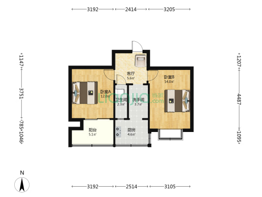 和平路333号院 2室1厅2卫 48平方