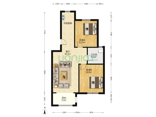 豪迈滨河花园 2室1厅1卫 89平方