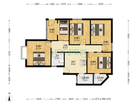 紫笛苑 5室1厅3卫 90平方