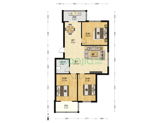 汾东教育城住宅小区 3室2厅1卫 111平方