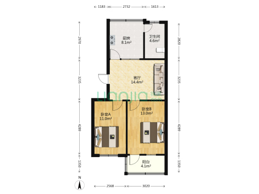 彩印厂宿舍 2室1厅1卫 72平方