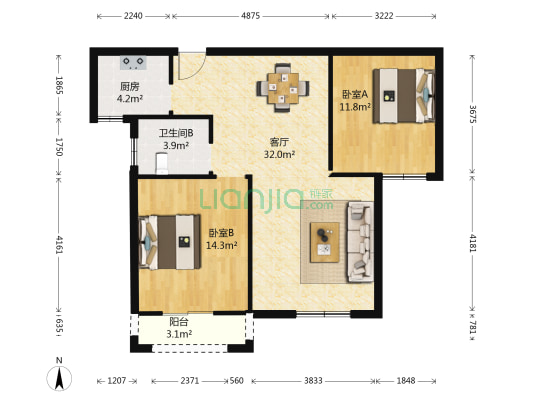 藏龙锦东三期 2室1厅1卫 89平方