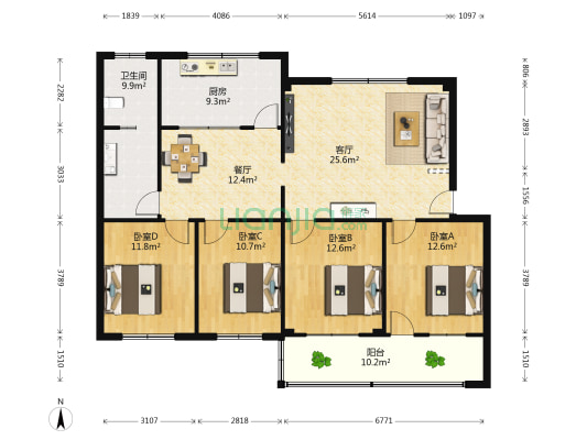 地税局家属院 4室2厅1卫 134平方