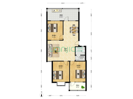 山东省实验中学东校区宿舍 3室1厅1卫 100平方