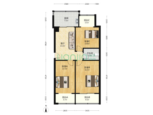 文体家属院 3室1厅1卫 90平方