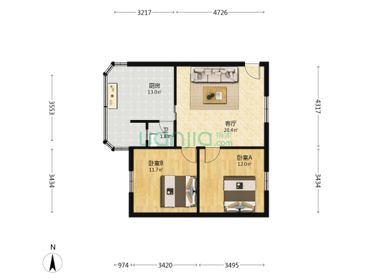 西城大厦 2室1厅1卫 76平方