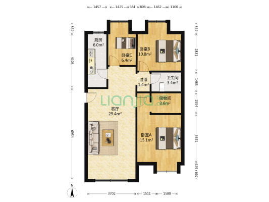 太原奥林匹克花园南区 3室1厅1卫 100平方