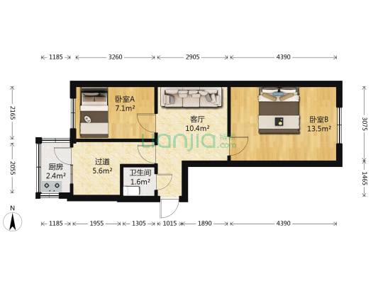 同成路房地局宿舍 2室1厅1卫 50平方