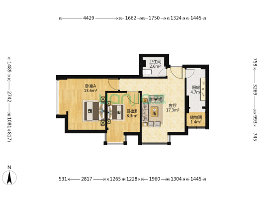 高新枫尚 2室1厅1卫 74平方