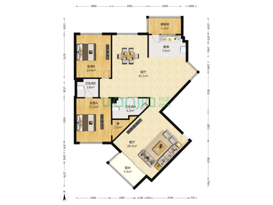 昌茂花園 2室2厅2卫 177平方