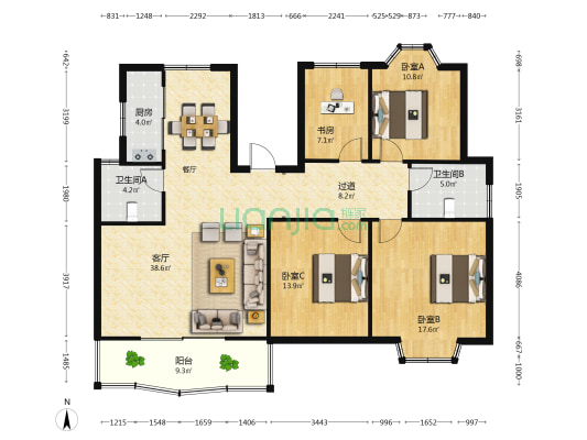 鑫龙公寓 4室1厅2卫 139平方