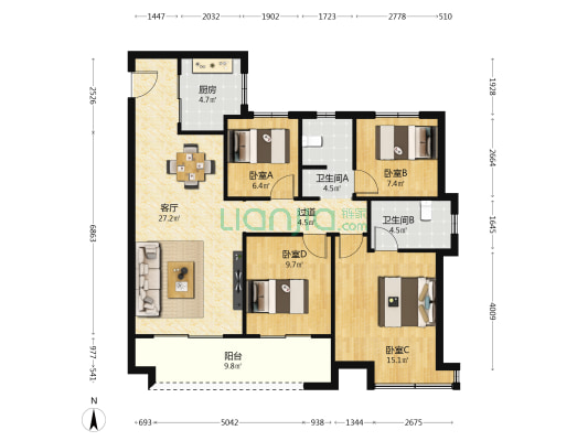 新力菩悦星都汇 4室1厅2卫 124平方
