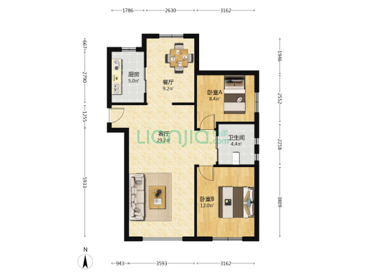 泰盈十里锦城三期 2室2厅1卫 92平方
