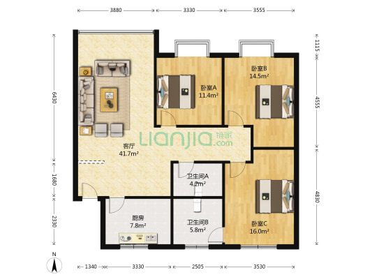 环城西路16号 3室1厅2卫 124平方