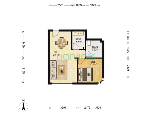 文景清华园 1室1厅1卫 54平方