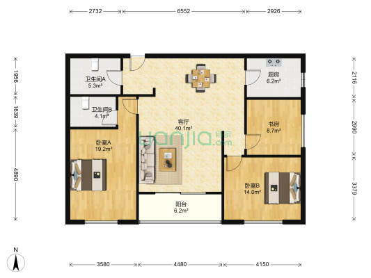 石湖天玺 3室1厅2卫 195平方