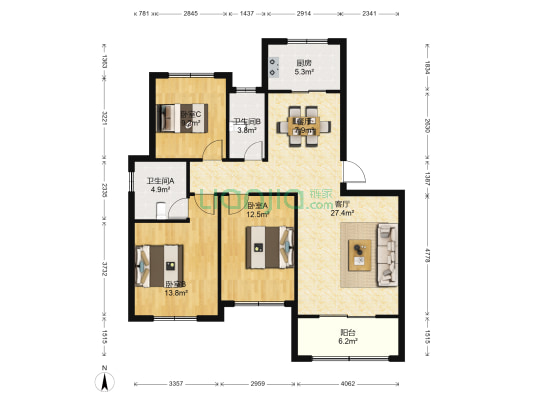 翼天学府 3室2厅2卫 103平方