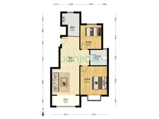 沽河名邸 2室1厅1卫 82平方