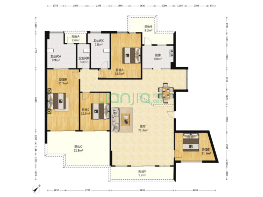 香格里拉花园 4室1厅3卫 204平方