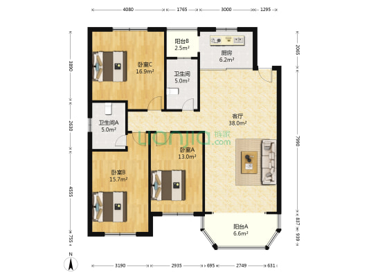 银杏苑(姑苏区) 3室1厅2卫 127平方
