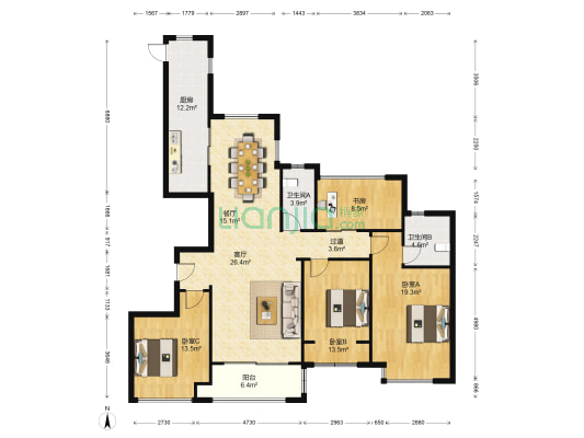 复城国际 4室2厅2卫 142平方