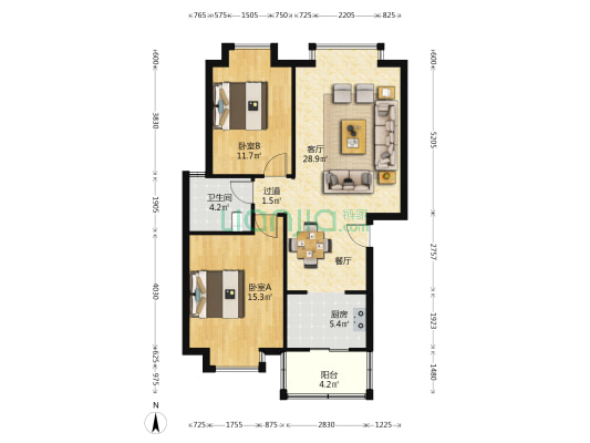 丽都半岛 2室1厅1卫 85平方
