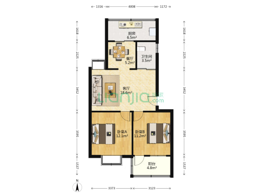 柳泉路3甲1号 2室2厅1卫 77平方