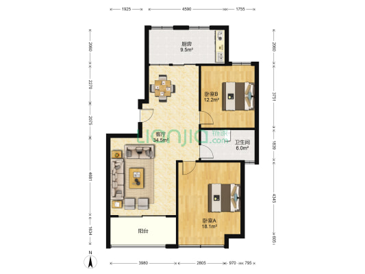 禄德嘉苑 2室1厅1卫 105平方