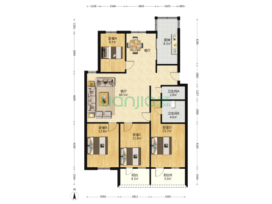 景美小区 4室1厅2卫 157平方